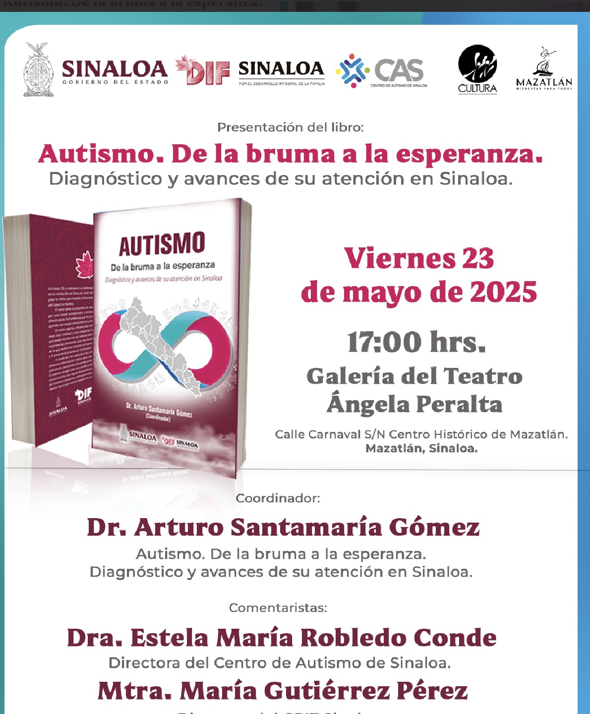 El libro autismo de la bruma a la esperanza , editado por DIF Sinaloa será presentado en Mazatlán