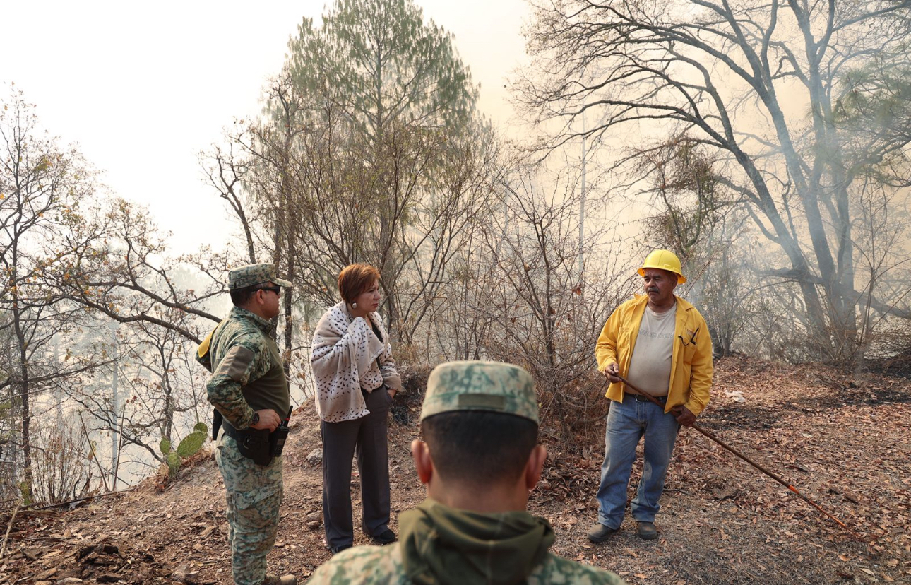 El General Porfirio Fuentes junto a sus equipos acude personalmente a reforzar las brigadas contra el incendio forestal en El Palmito: SEBIDES.